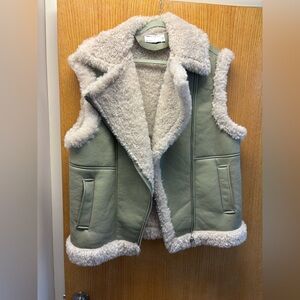 ASOS Women's Shearling Vest in Sage and Cream